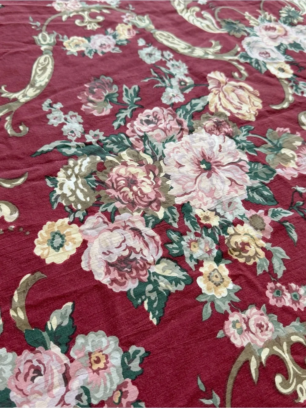 Ralph Lauren Marseilles 1 Queen Flat Sheet & 2 Standard Pillow Cases Red Floral